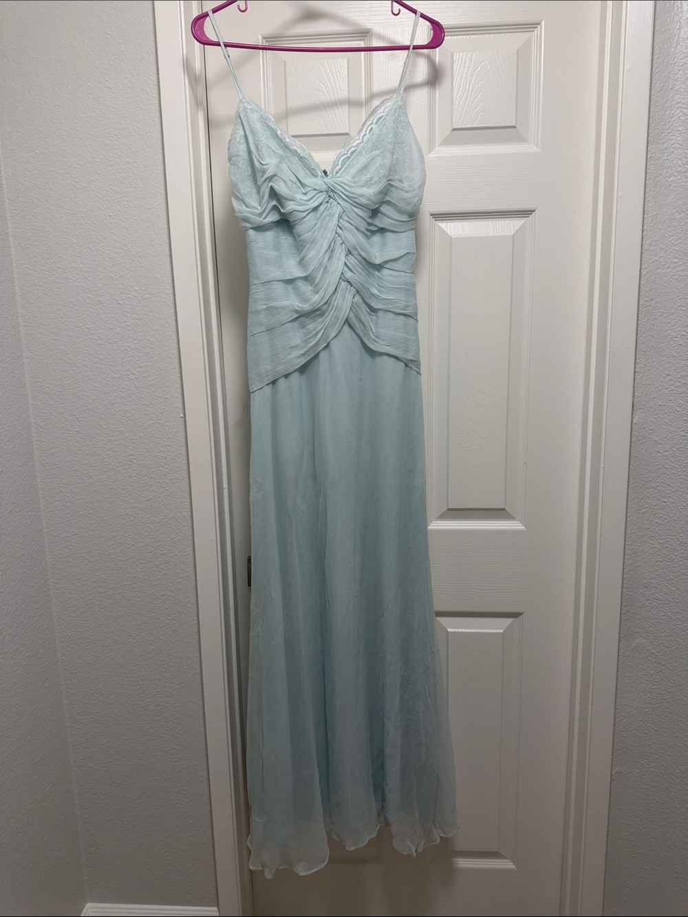 Pastel Green Maxi Dress with Ruched Bodice